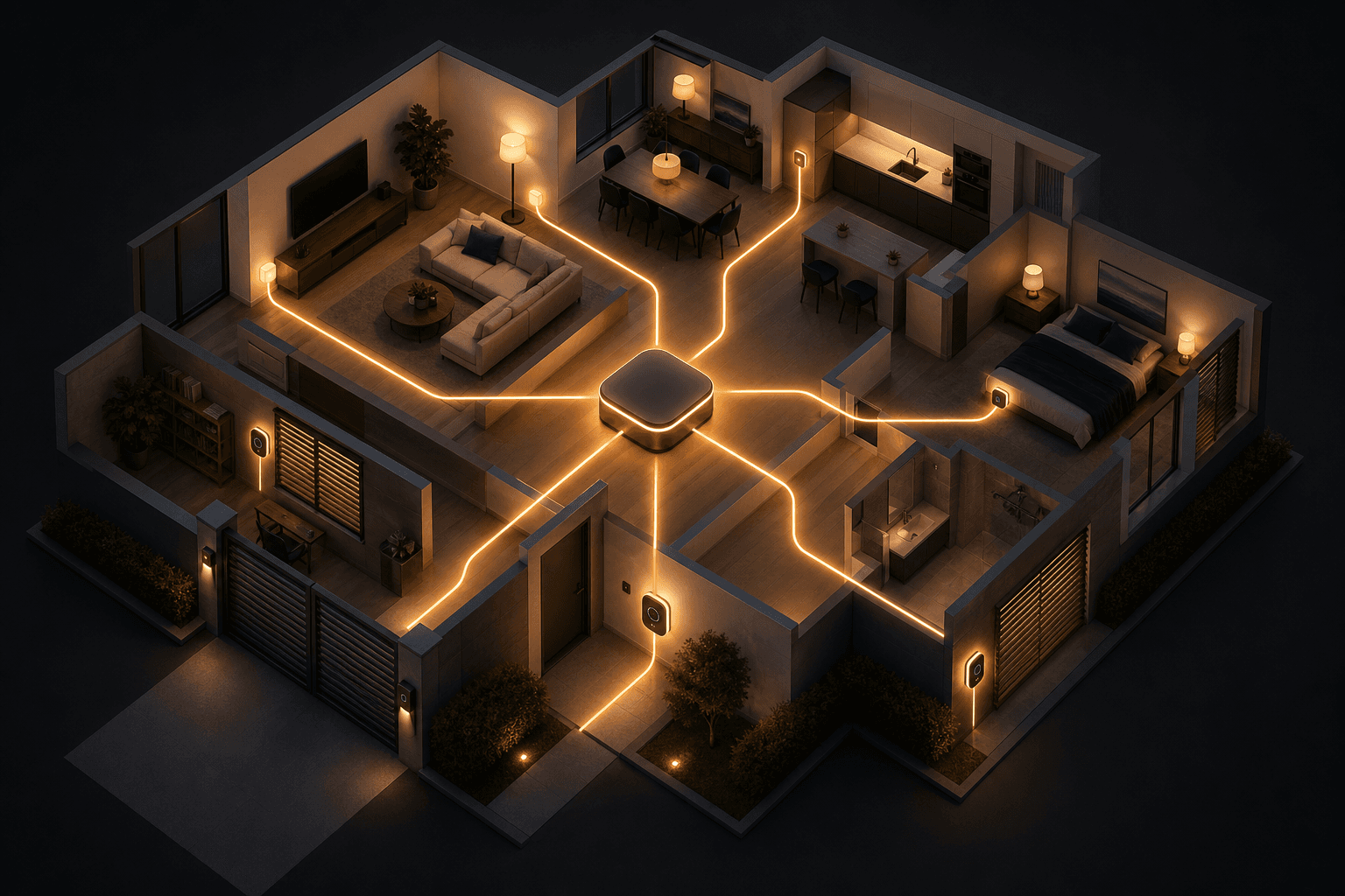 Diagram of the Onwords Living Home OS connecting the whole home to one core