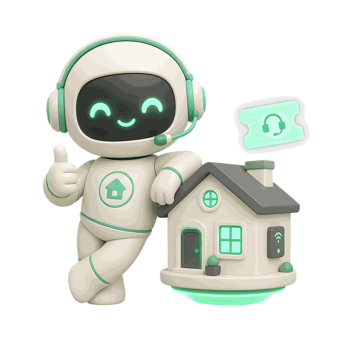 Onwords support assistant beside a smart home, ready to raise and track your ticket